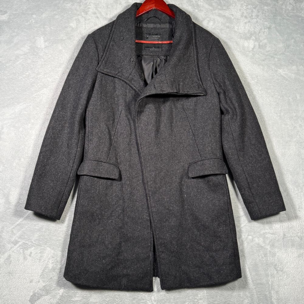 All Saints Coat Large Gray Spitalfields Pockets Button Military British Jacket